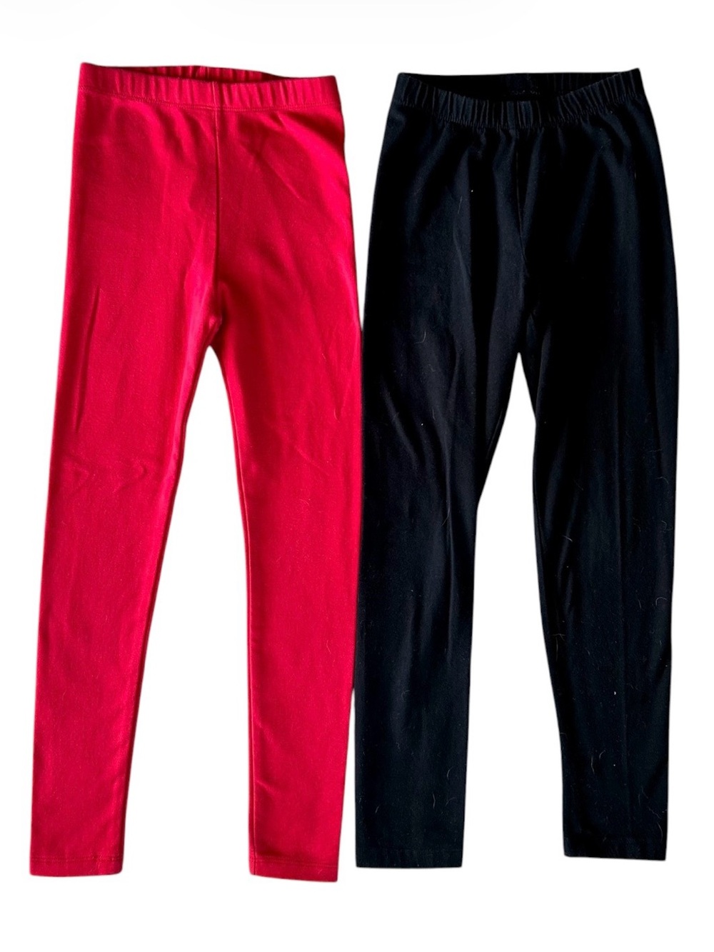✅ 5 for $25 - Two Pairs Girls’s Leggings, Red and Black Solid, Size 8